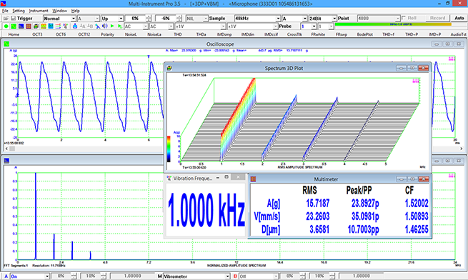 Digiducer 333D01 with Multi-Instrument Pro + Spectrum 3D Plot + Vibrometer