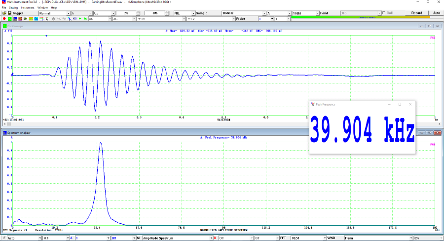 Parking Sensor Ultrasonic Pulse Detected By UltraMic-384