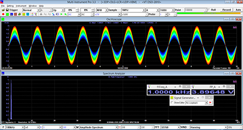 USB Oscilloscope Persistence Amplitude Sweep Sine